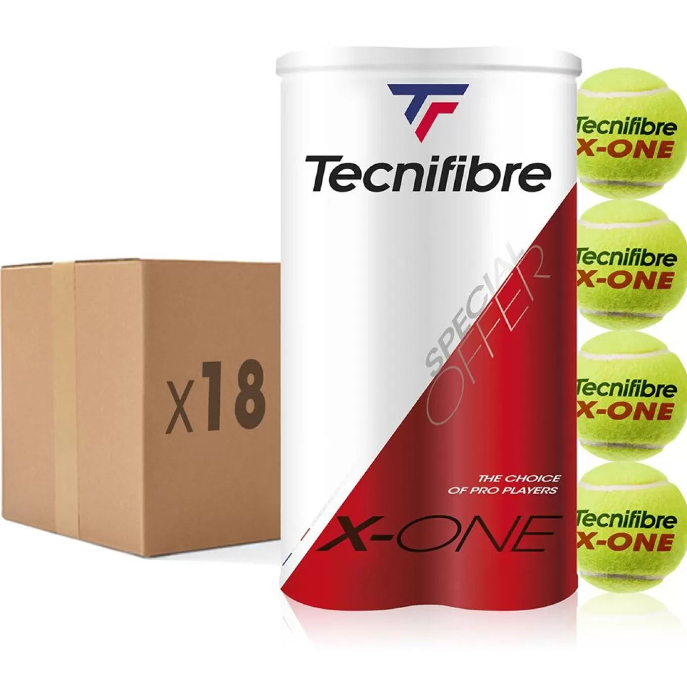 Flash Sale Tecnifibre X-ONE : CARTÓN DE 18 BIPACKS DE TUBOS DE 4 PELOTAS DE TENIS